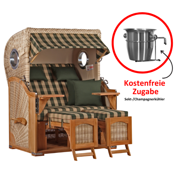 Strandkorb Düne Teak Bullauge Dessin 506 inkl. Sekt-/Champagnerkühler