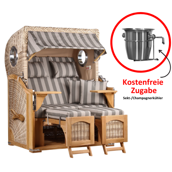 Strandkorb Düne Teak Bullauge Dessin 537 inkl. Sekt-/Champagnerkühler