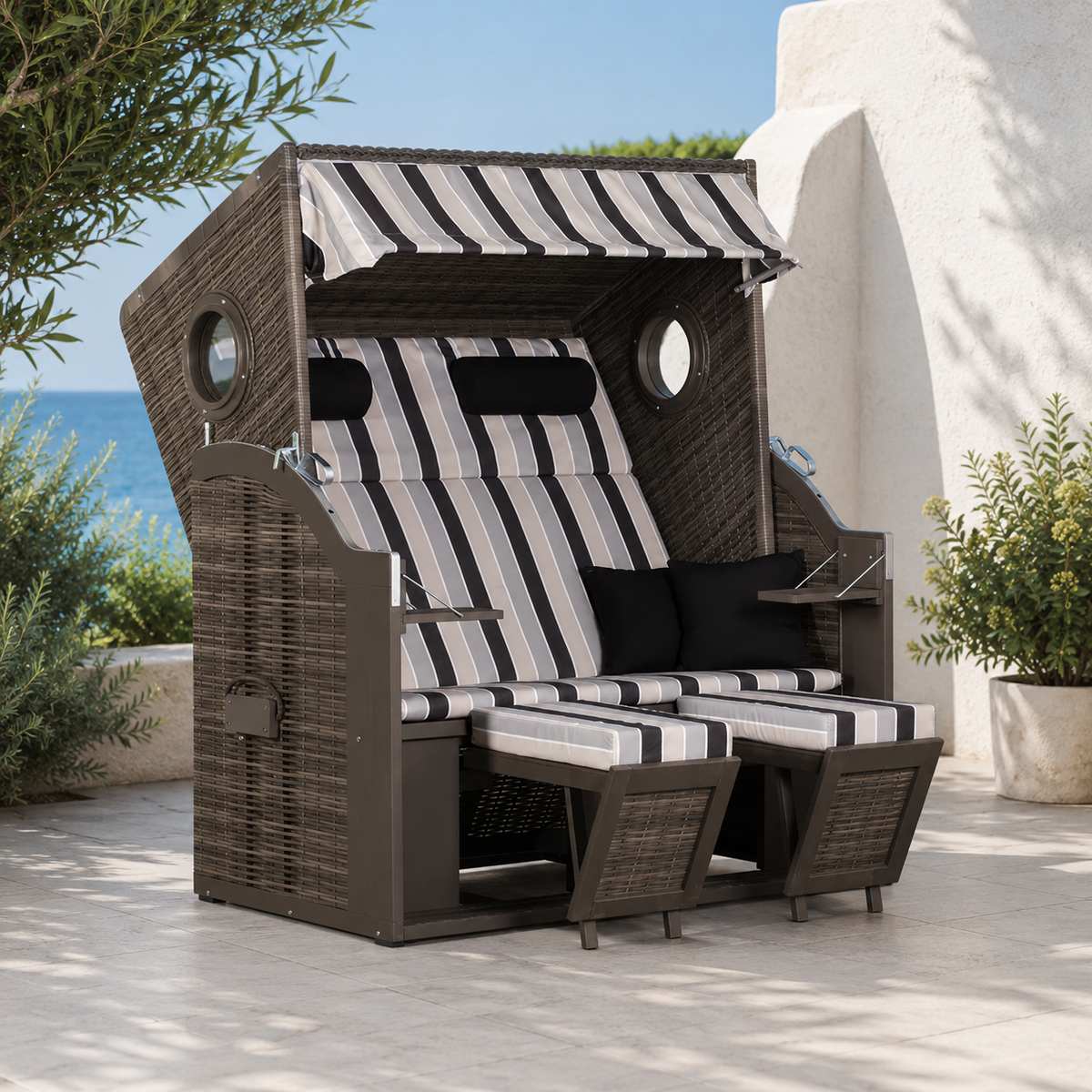 Strandkorb PURE® Wave XL PE grey Des. 435 inkl. Sekt-/Champagnerkühler