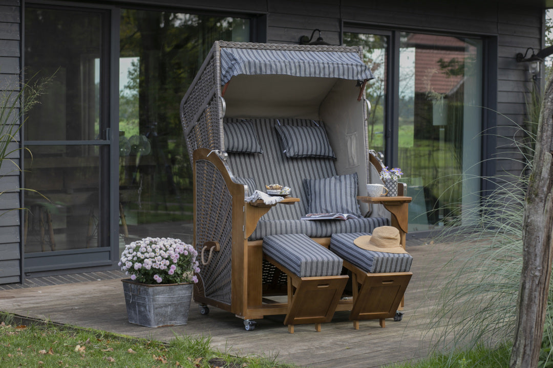 Strandkorb Schleswig Dessin 553 inkl. Sekt-/Champagnerkühler