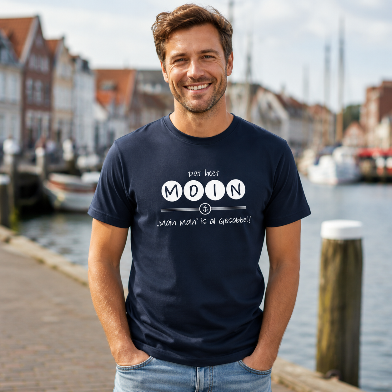 T-Shirt "Dat heet MOIN - Moin Moin is al Gesabbel" för Mannslüü