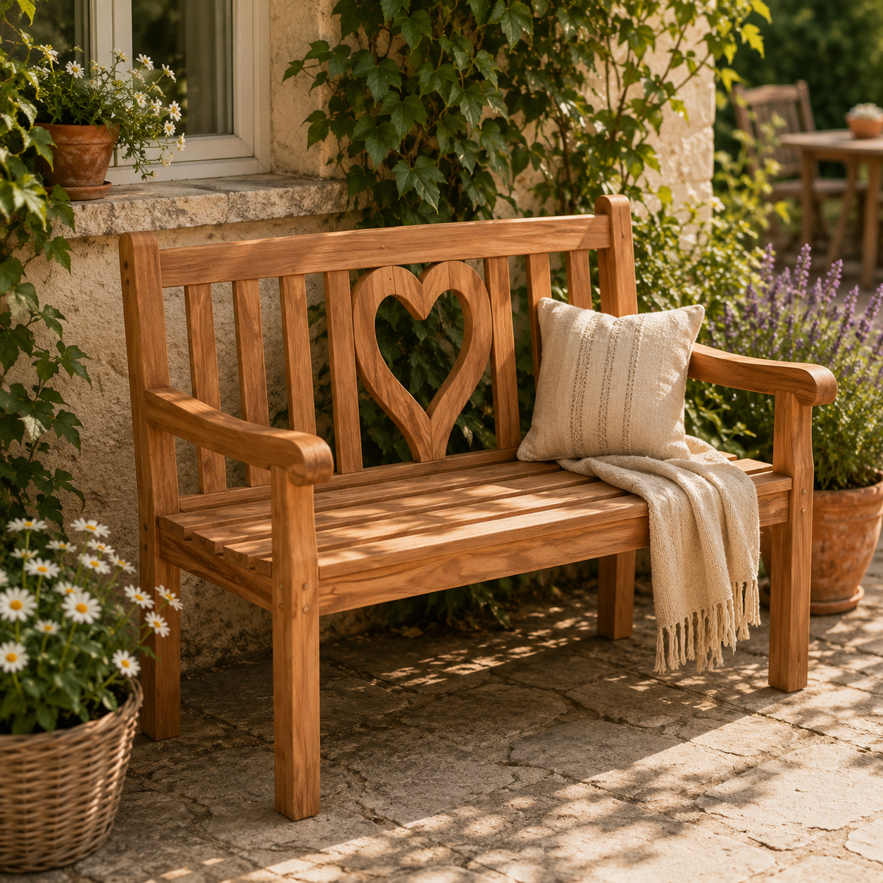 Teakholz Gartenbank Herz 120 cm