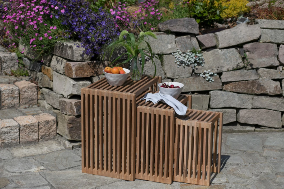 Teakholz Beistelltische 3er Set-Kombination