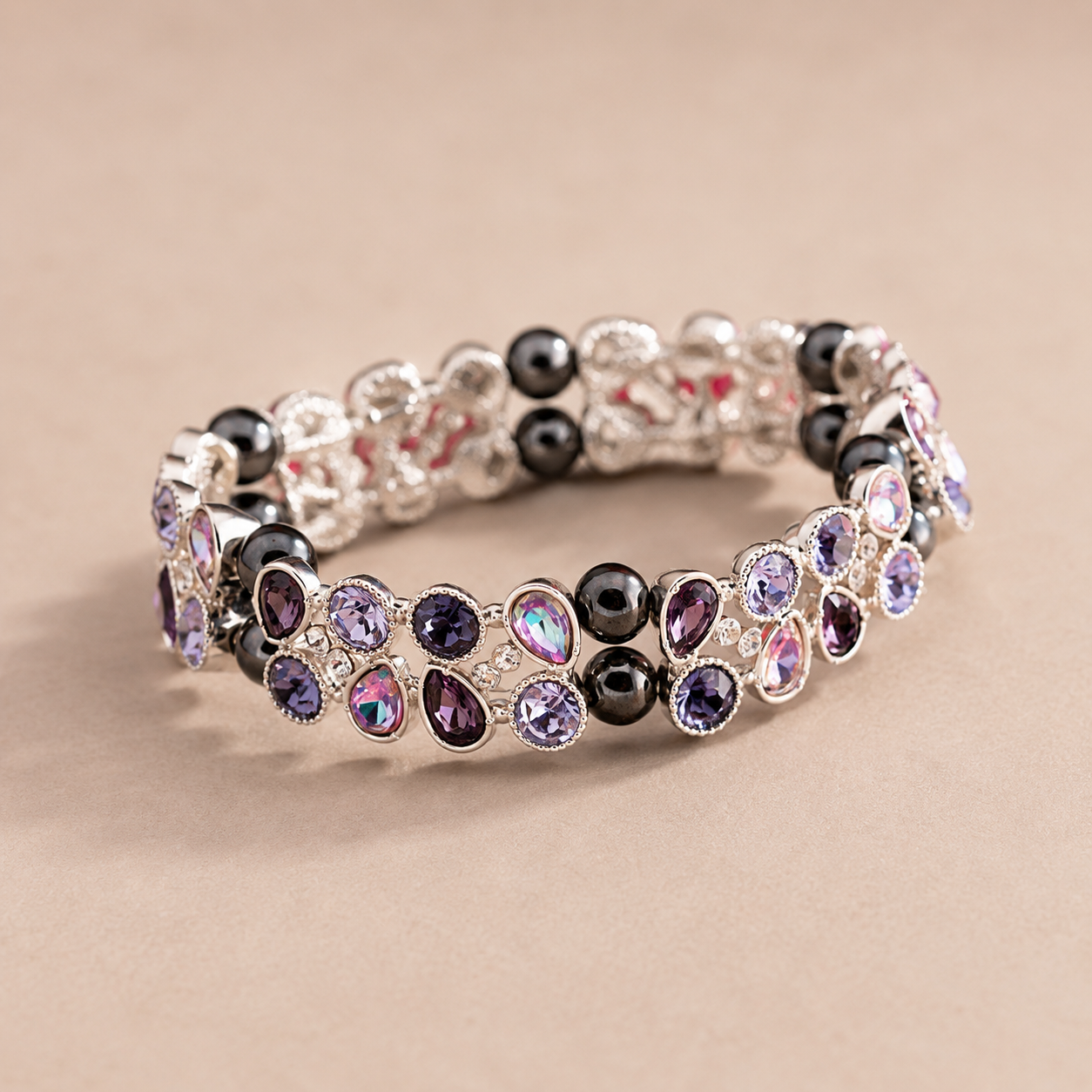 Kristallarmband Lavendelglitzer mit Hämatit