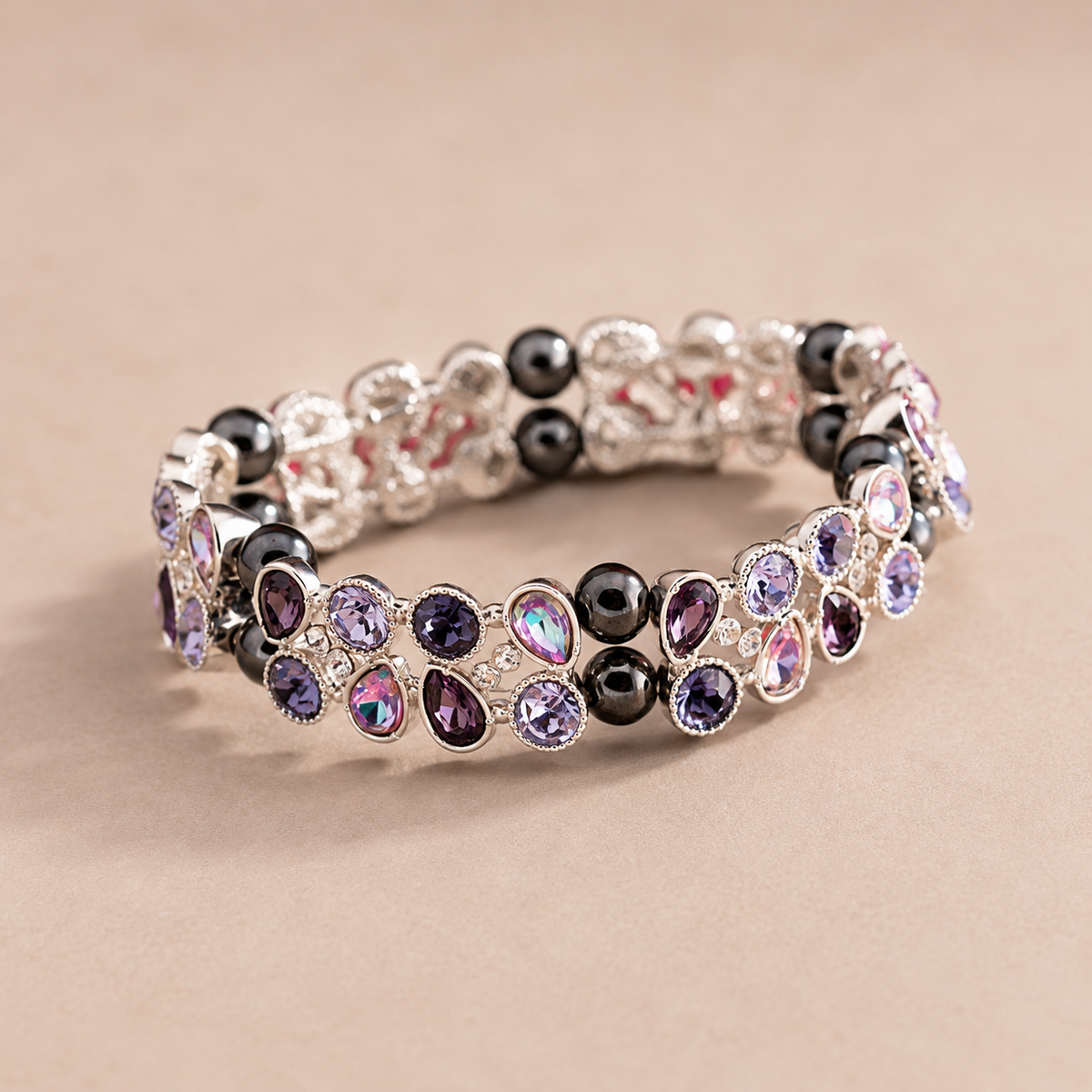 Kristallarmband Lavendelglitzer mit Hämatit