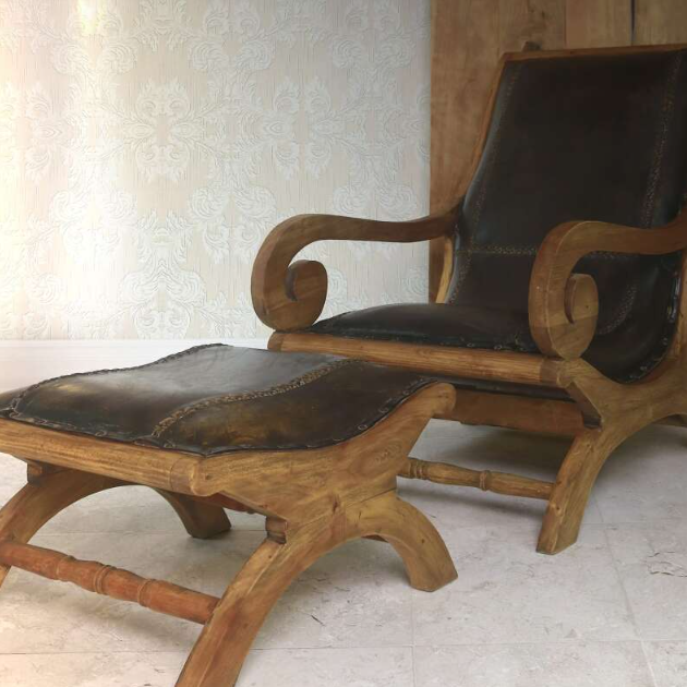 Ledersessel mit Hocker BAHIA