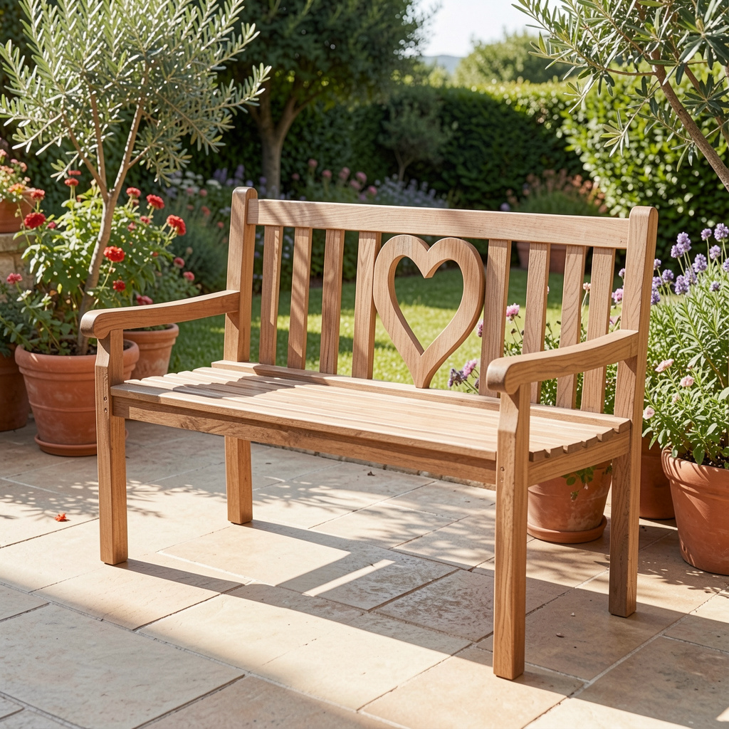 Teakholz Gartenbank Herz 120 cm