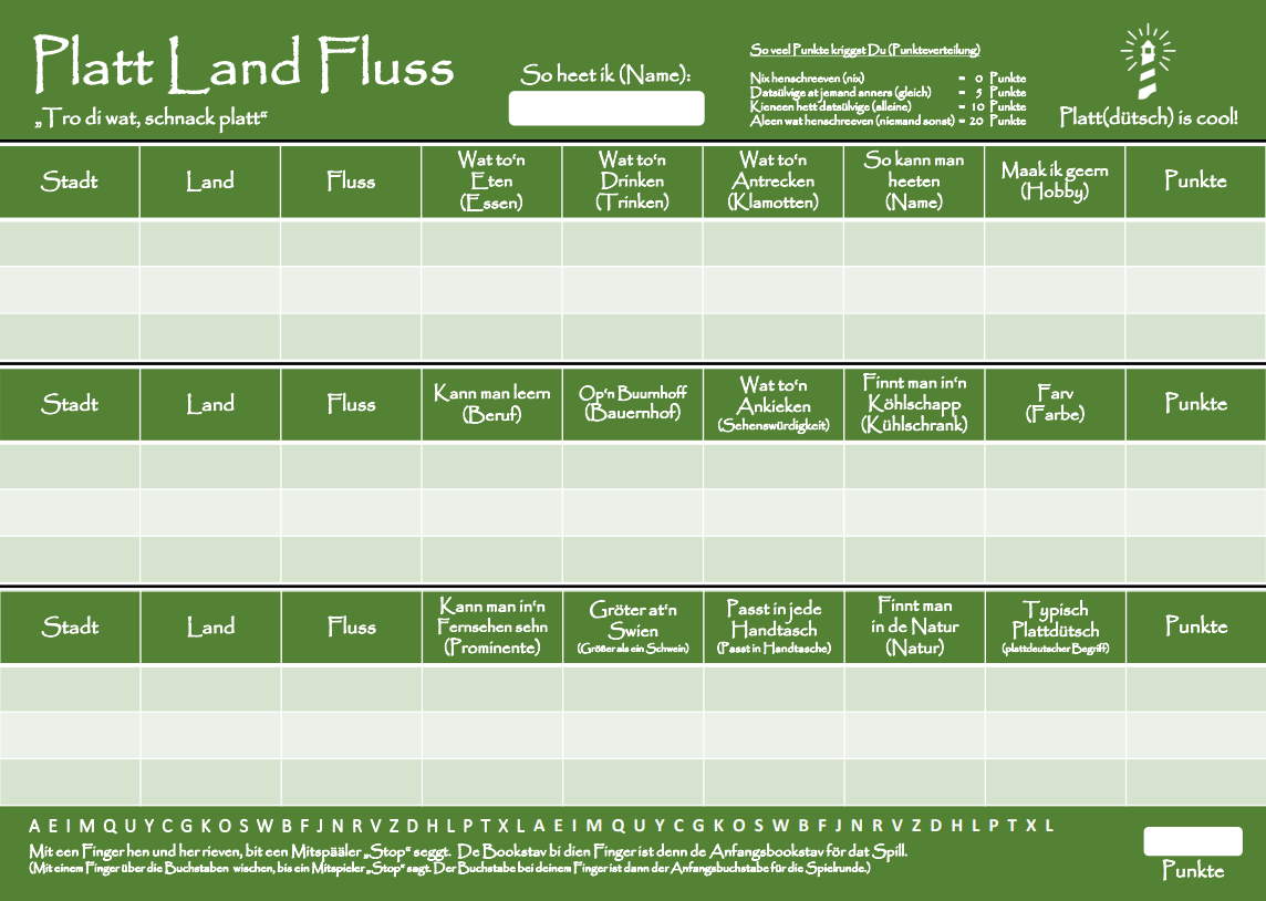 PLATT LAND FLUSS - Der Spieleblock auf Platt!