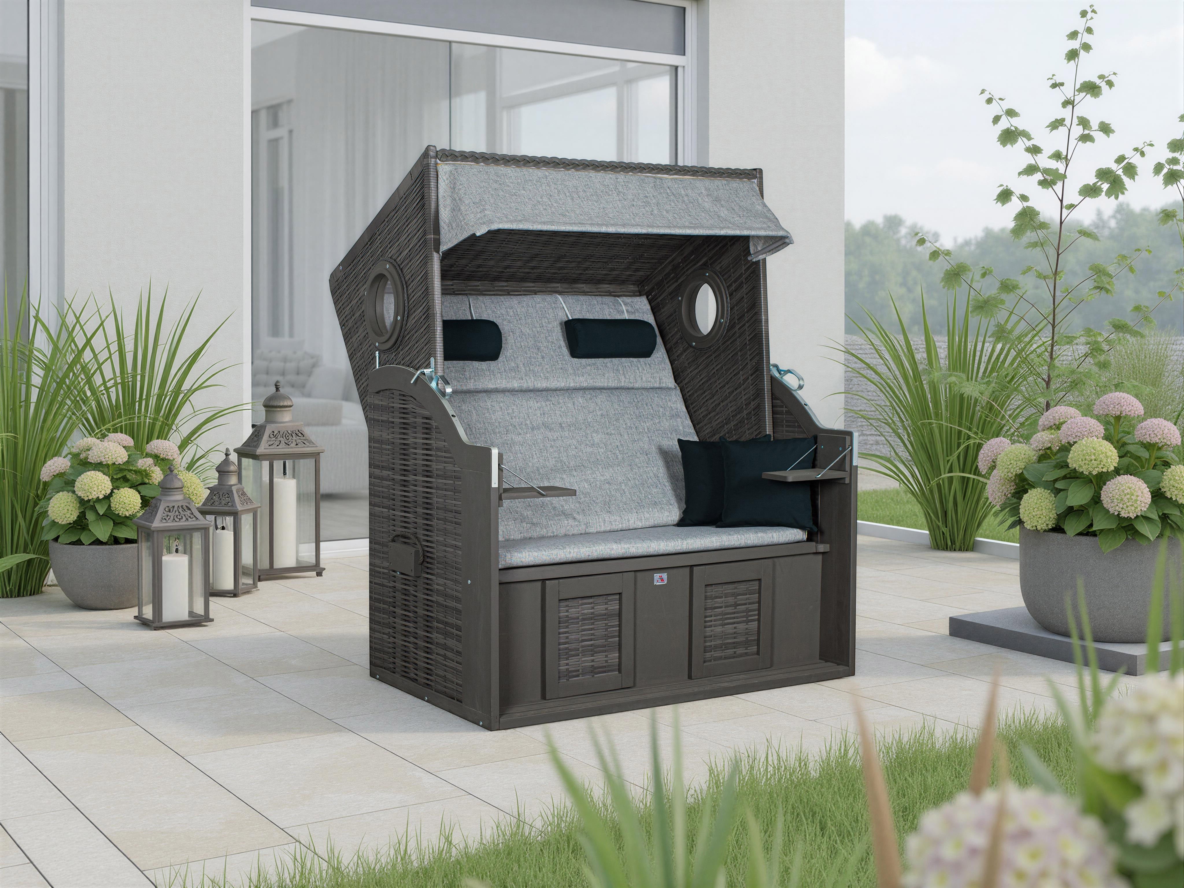 Strandkorb PURE® Wave XL PE grey Des. 390 inkl. Sekt-/Champagnerkühler