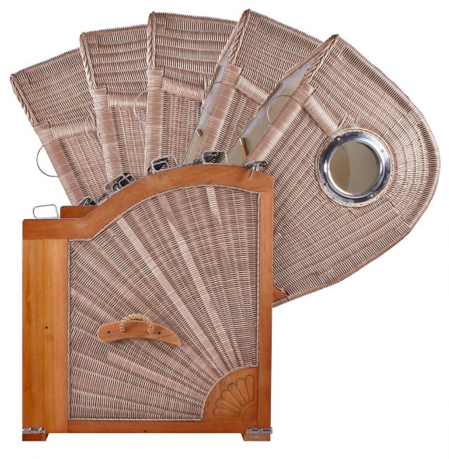 Strandkorb Düne Teak Bullauge Dessin 510 inkl. Feuerschale IDAHO