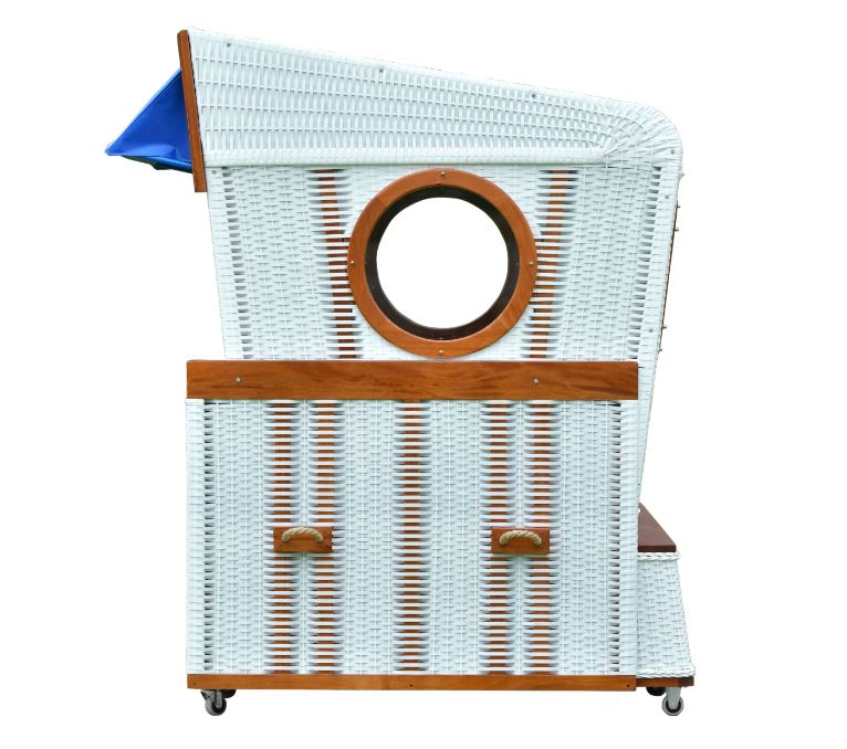 Gosch-Lounge Strandkorb 6-Sitzer Mahagoni - PE weiß - Modell blau/weiß