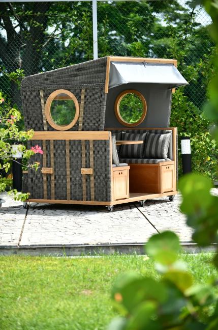 Gosch-Lounge Strandkorb 6-Sitzer Teak - PE grau - Modell 537