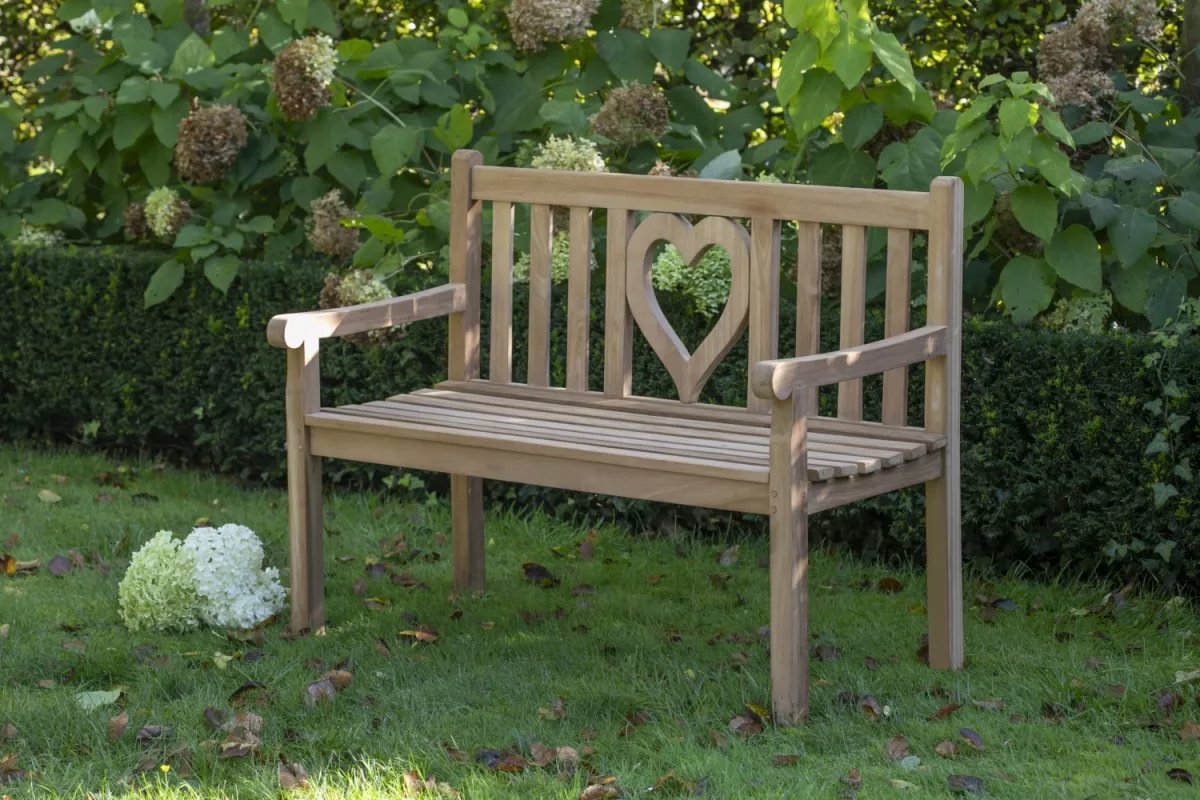 Teakholz Gartenbank Herz 120 cm