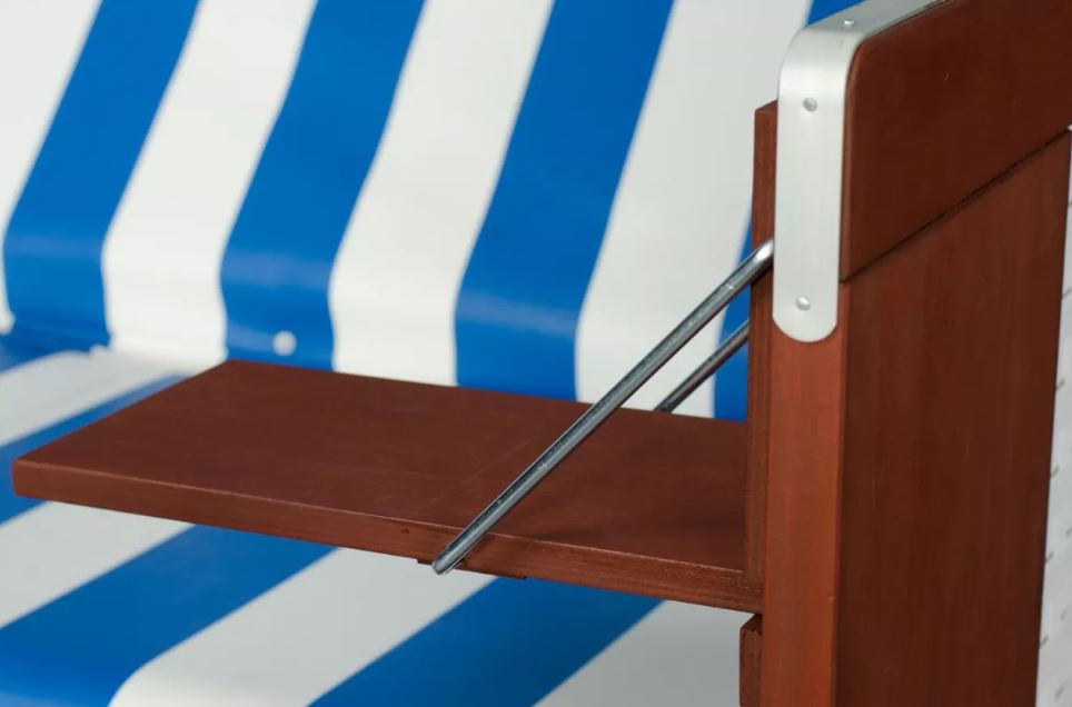 Strandkorb deVries Profi Ostsee Fehmarn blau/weiß inkl. Sekt-/Champagnerkühler