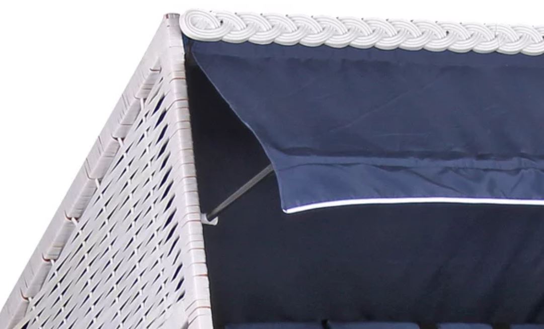 Strandkorb Ostsee Wacholder PE Weiß Dessin Uni Blau inkl. Feuerschale IDAHO