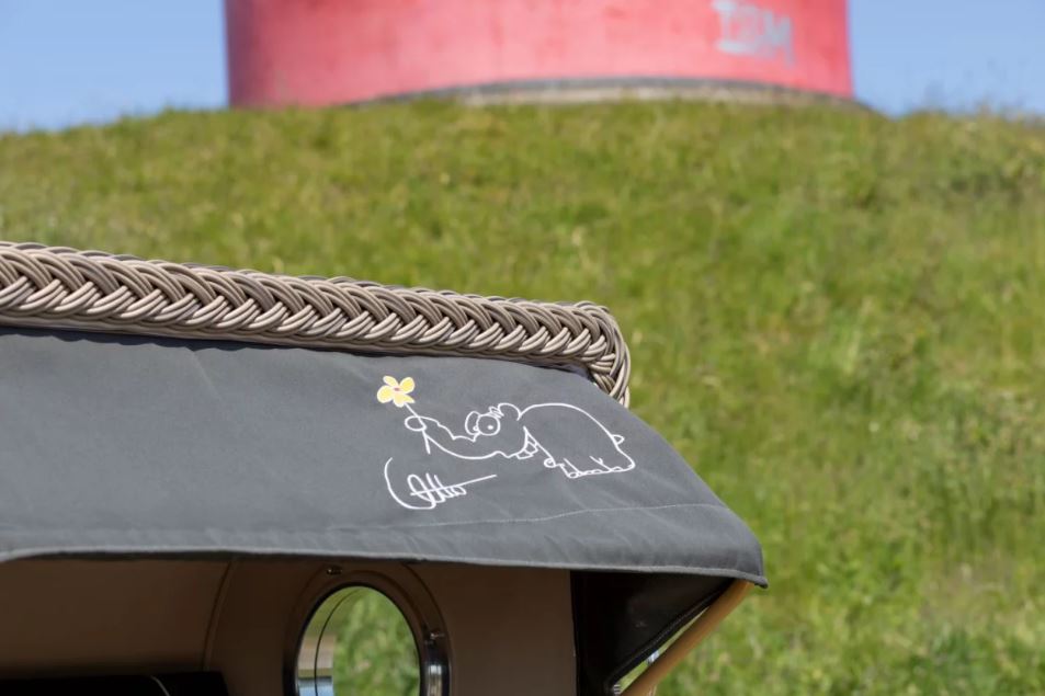 Komplettset Strandkorb Düne Bullauge Teak PE Grey Dessin Ottifant inkl. Feuerschale IDAHO