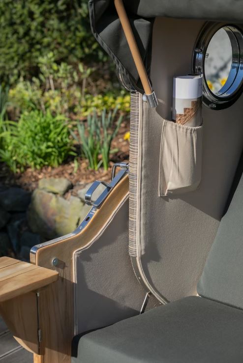 Komplettset Strandkorb Düne Bullauge Teak PE Grey Dessin Ottifant inkl. Feuerschale IDAHO