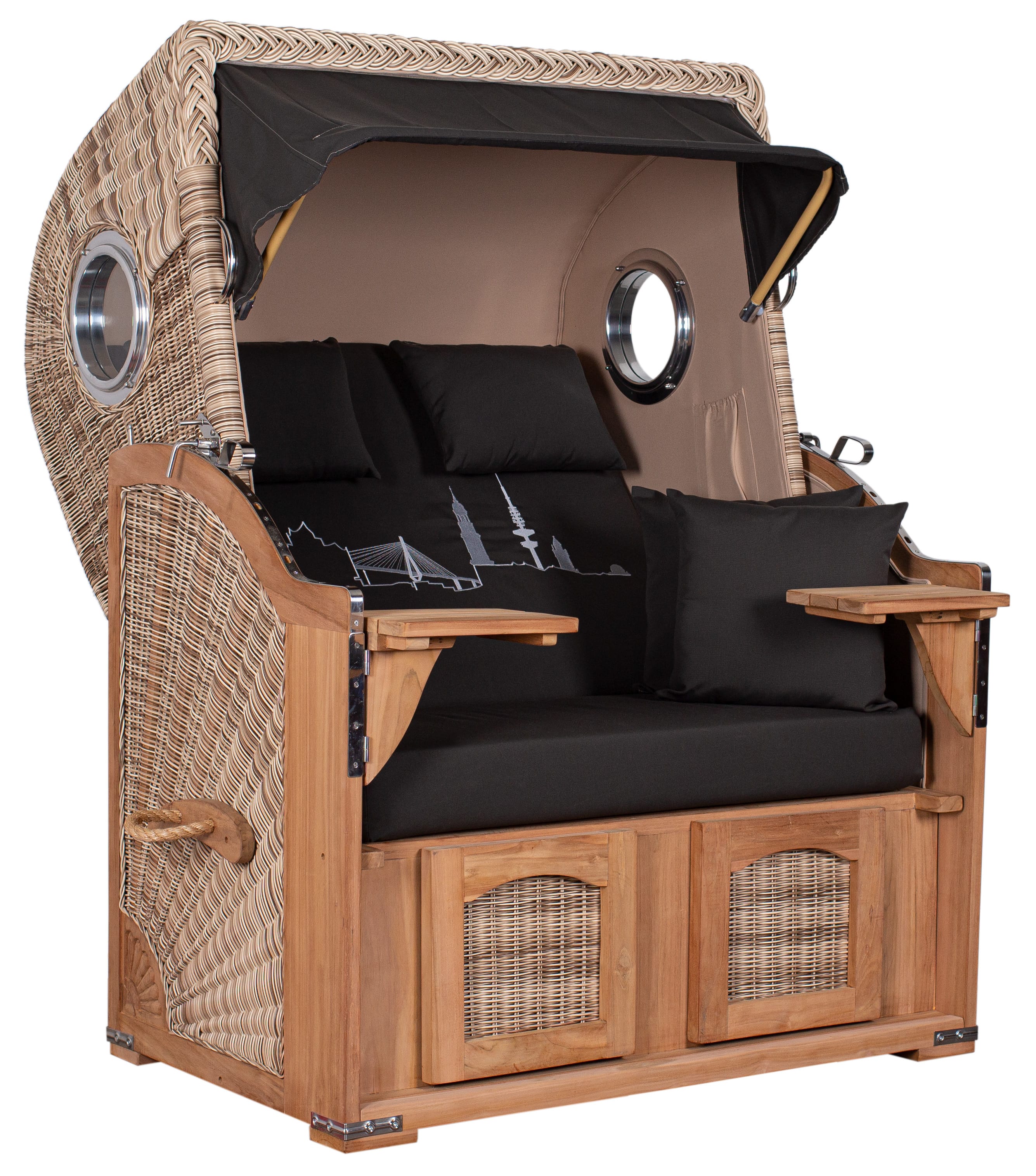 Strandkorb Düne Teak Skyline Hamburg inkl. Feuerschale IDAHO