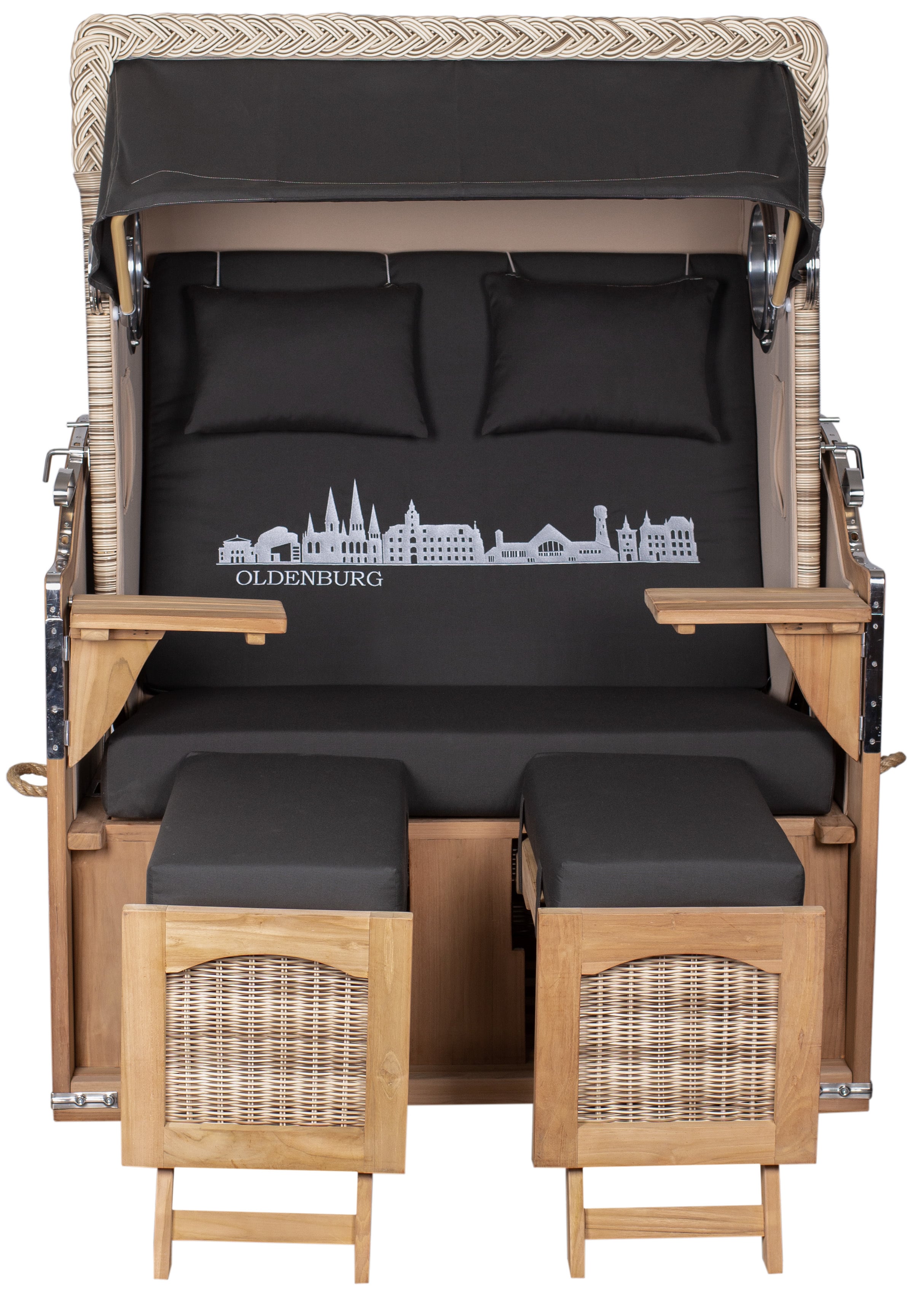 Strandkorb Düne Teak Skyline Oldenburg inkl. Sekt-/Champagnerkühler