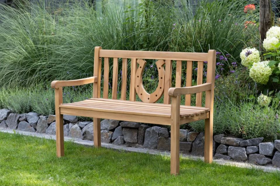 Teakholz Gartenbank Hufeisen 120 cm