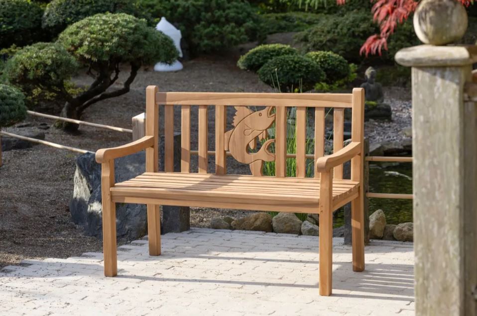 Teakholz Gartenbank Fisch 120 cm