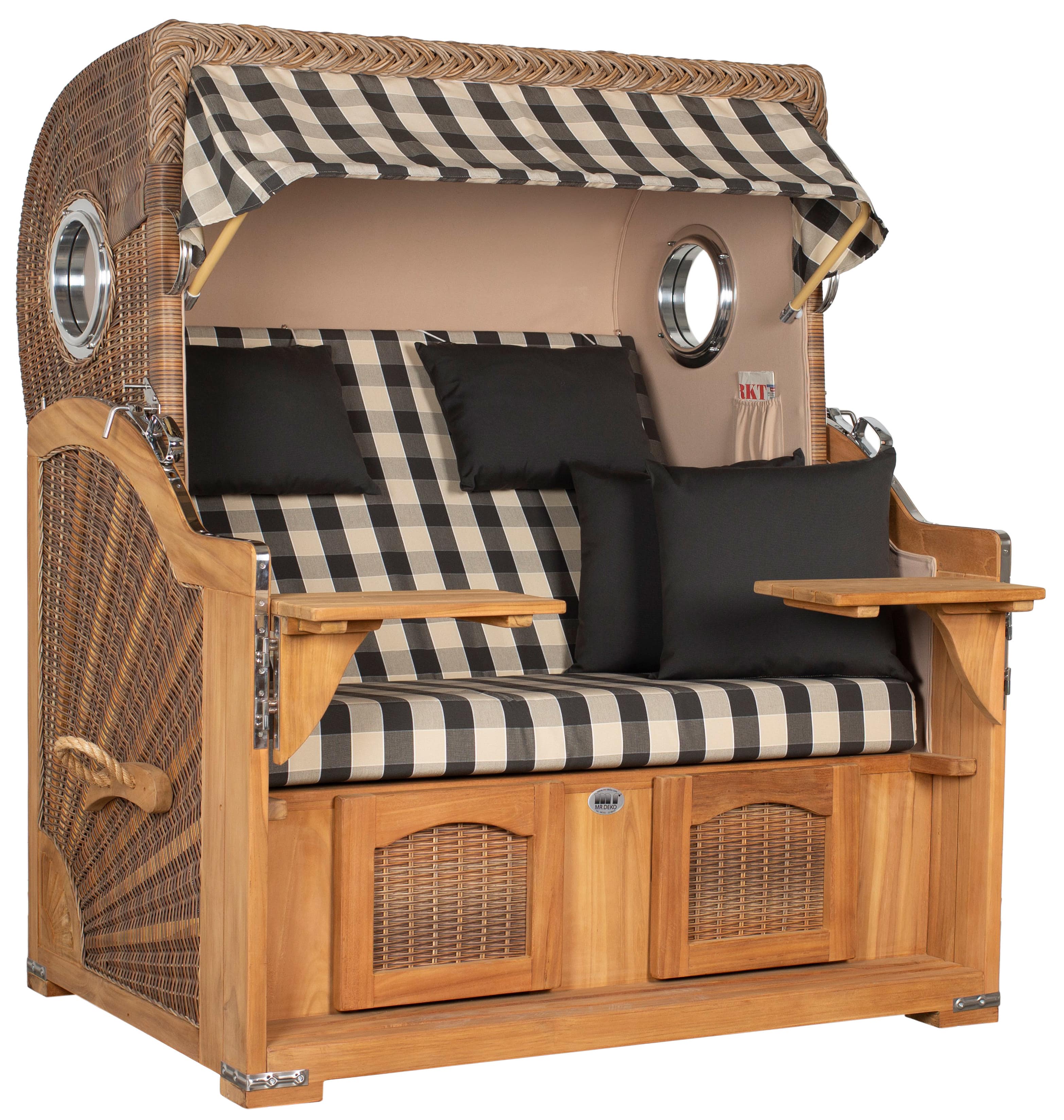 Strandkorb Düne Grande Bullauge PE Banana Dessin 505 inkl. Feuerschale IDAHO