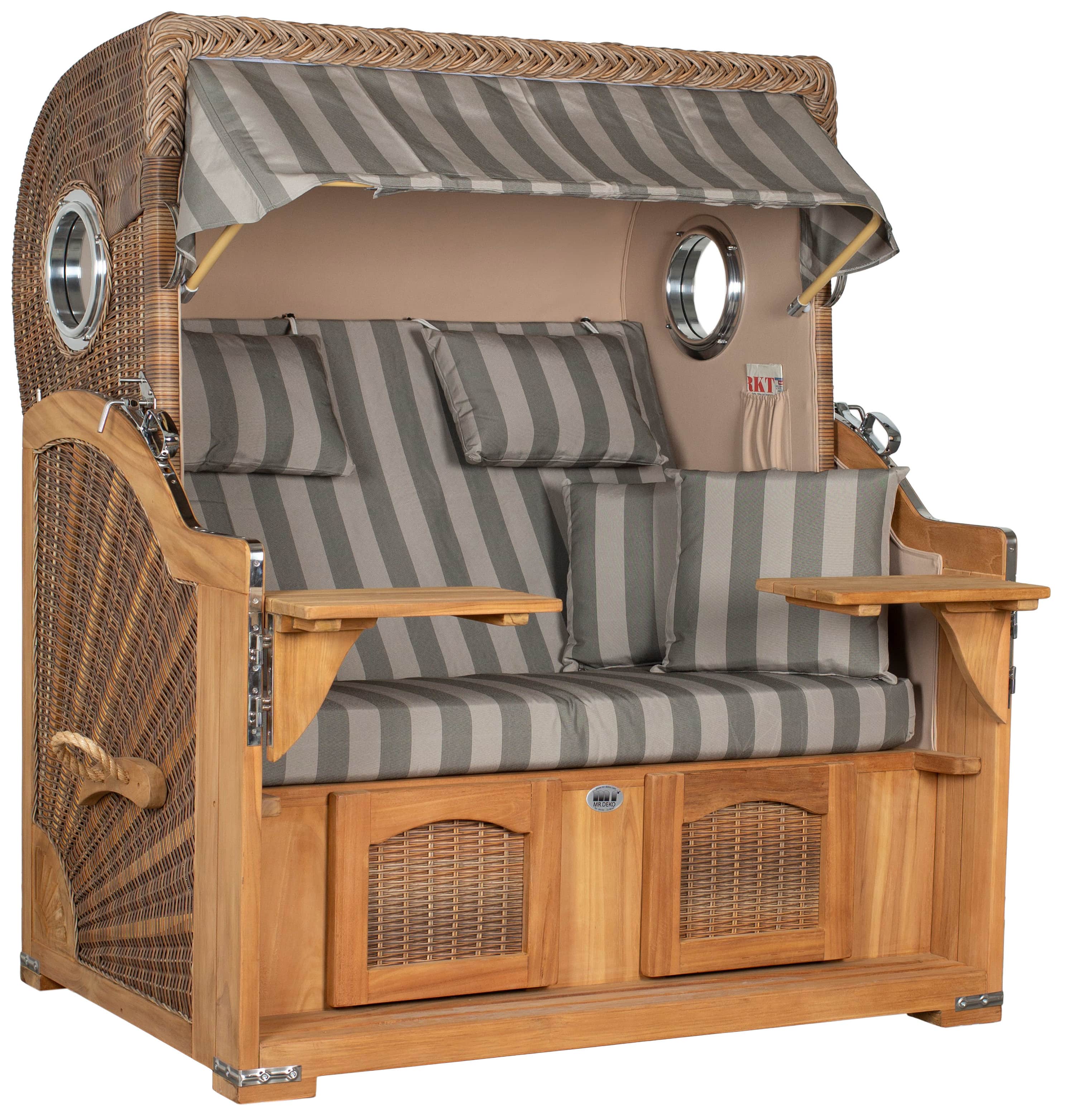 Strandkorb Düne Grande Bullauge PE Banana Dessin 537 inkl. Feuerschale IDAHO