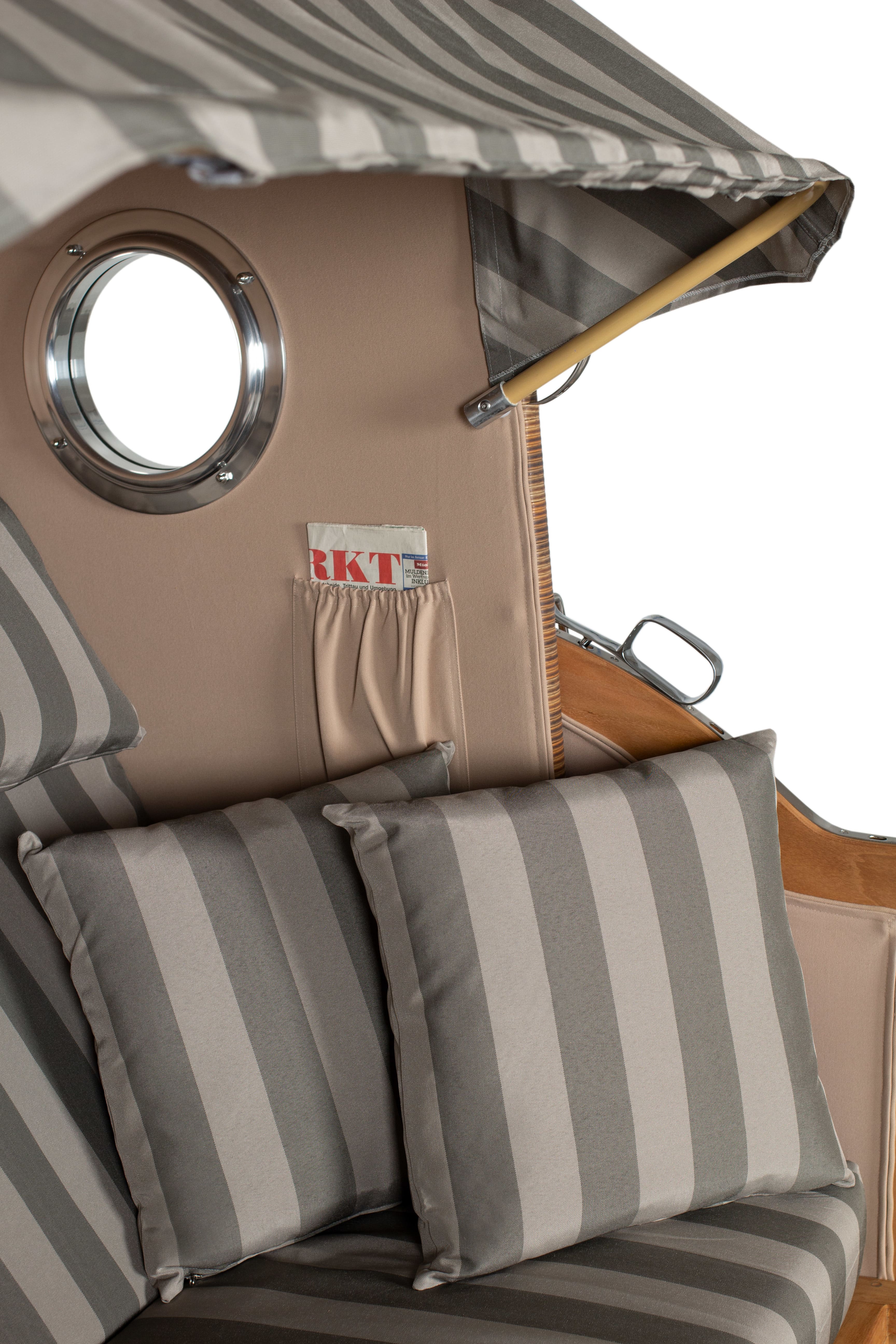 Strandkorb Düne Grande Bullauge PE Banana Dessin 537 inkl. Feuerschale IDAHO