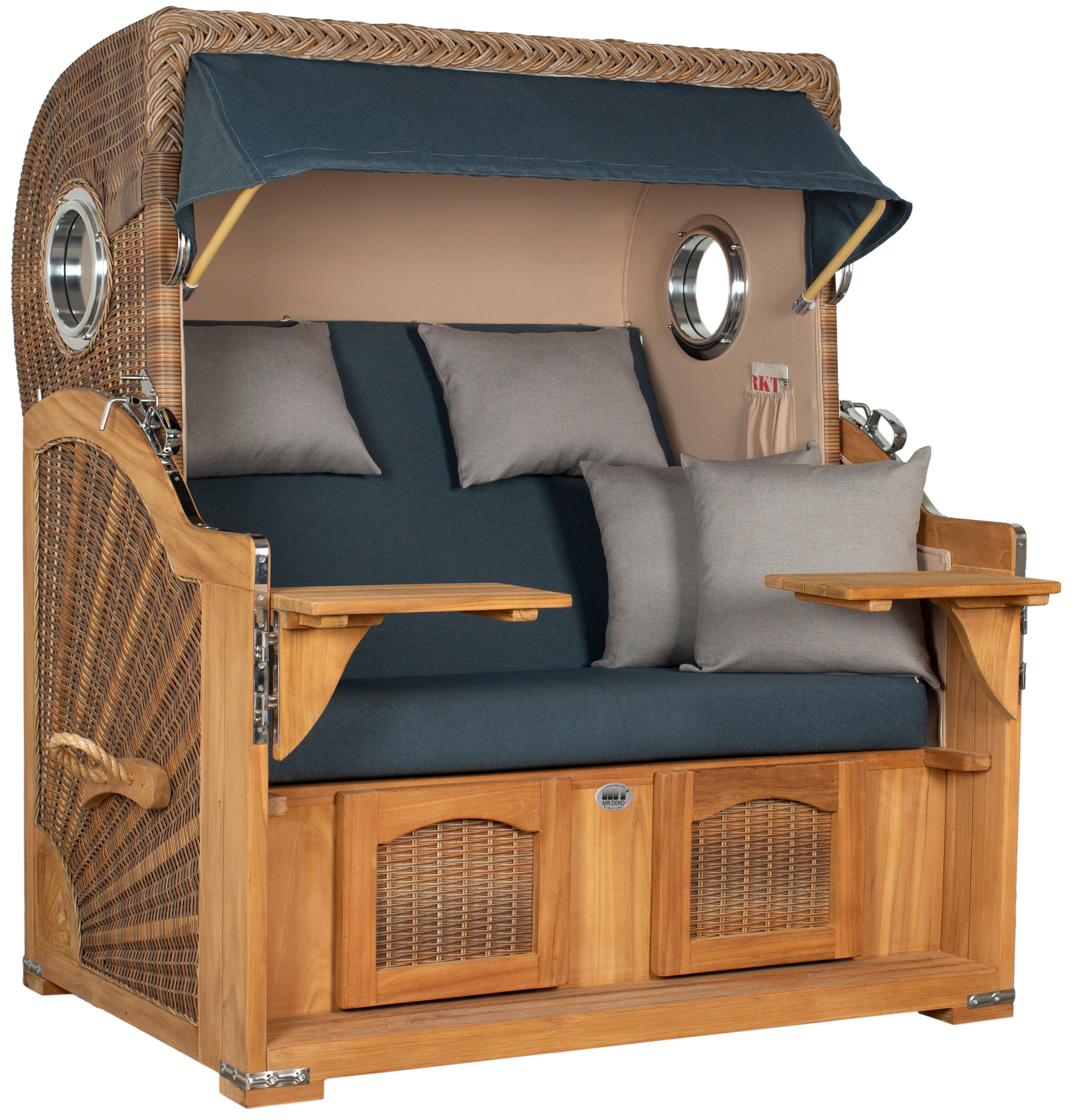 Strandkorb Düne Grande Bullauge PE Banana Dessin 593 inkl. Feuerschale IDAHO