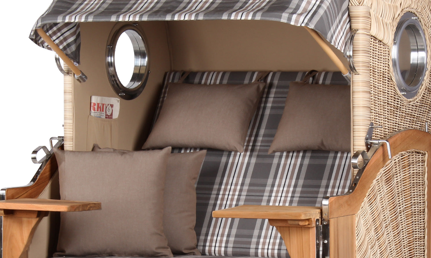 Strandkorb Düne Teak Bullauge Dessin 522 inkl. Feuerschale IDAHO