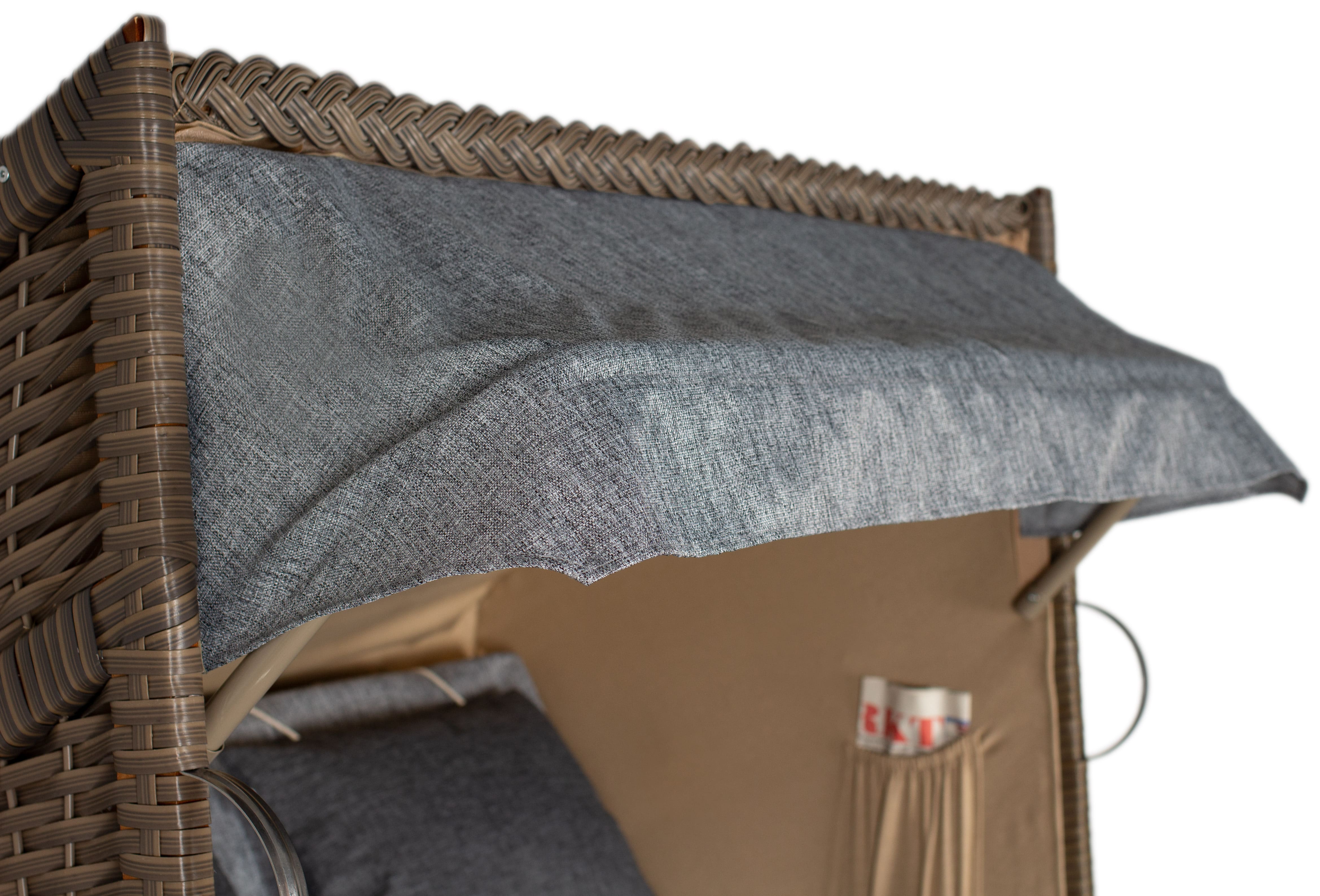 Strandkorb Büsum Pinie PE mokka Dessin uni hellgrau inkl. Feuerschale IDAHO