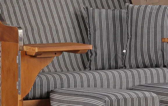 Strandkorb Büsum Pinie PE mokka Dessin anthrazit gestreift inkl. Feuerschale IDAHO