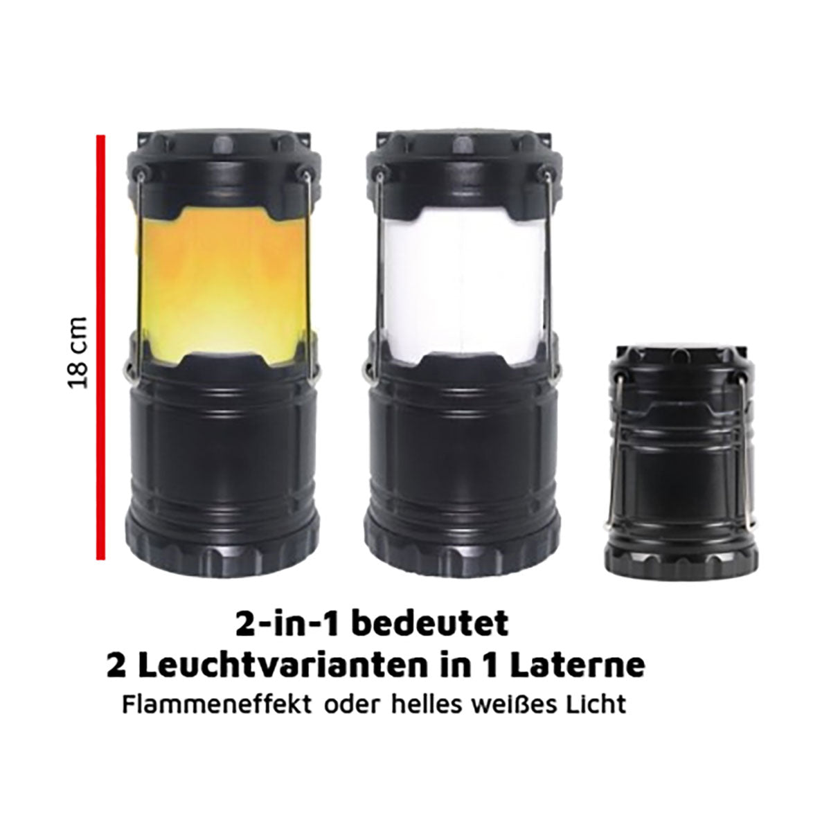 Campinglaterne mit Flammeneffekt - 2er-Set