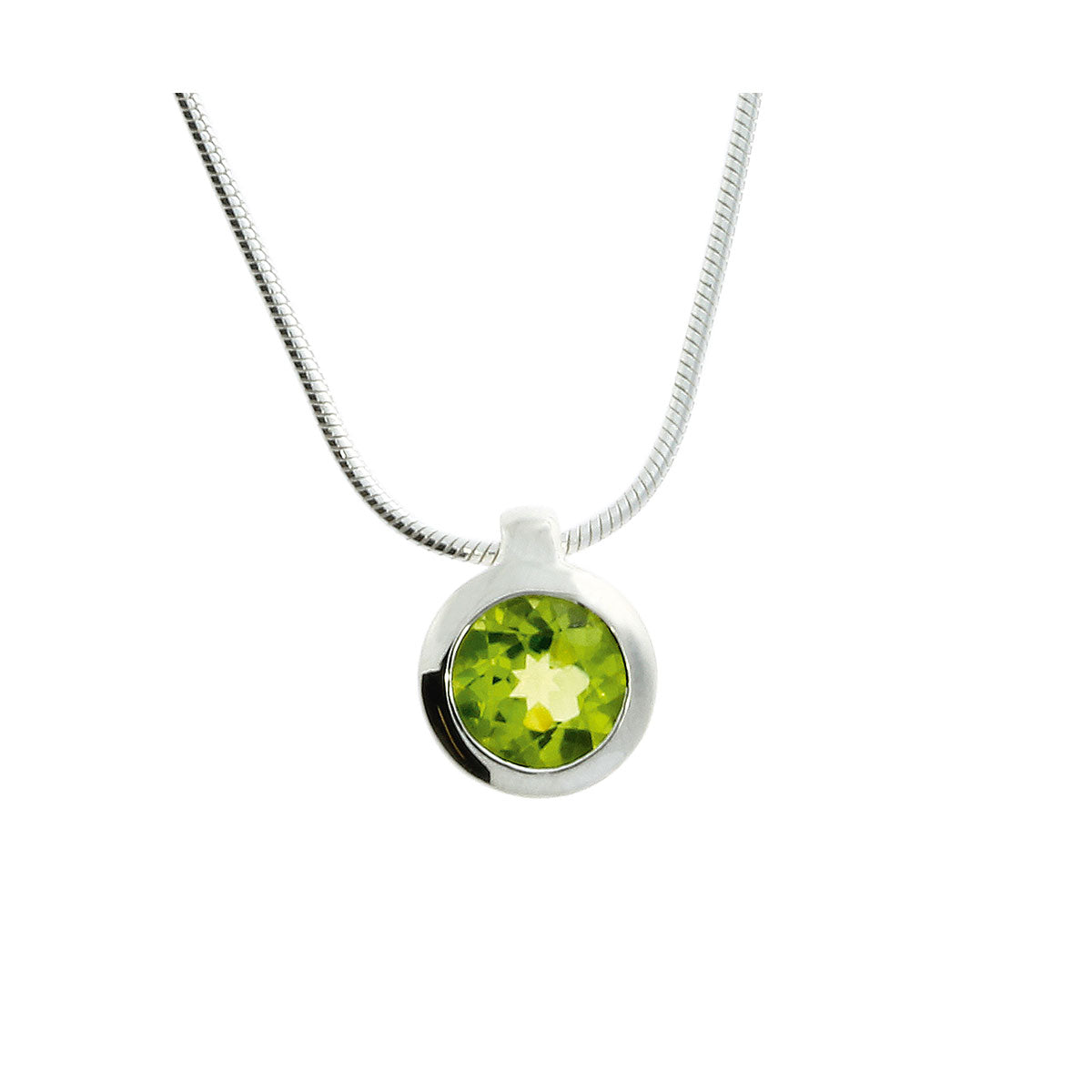 Kettenanhänger Silber mit Peridot (7mm) und Schlangenkette