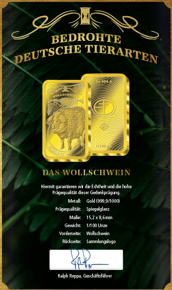 Goldbarren Bedrohte Tierarten "Wollschwein"