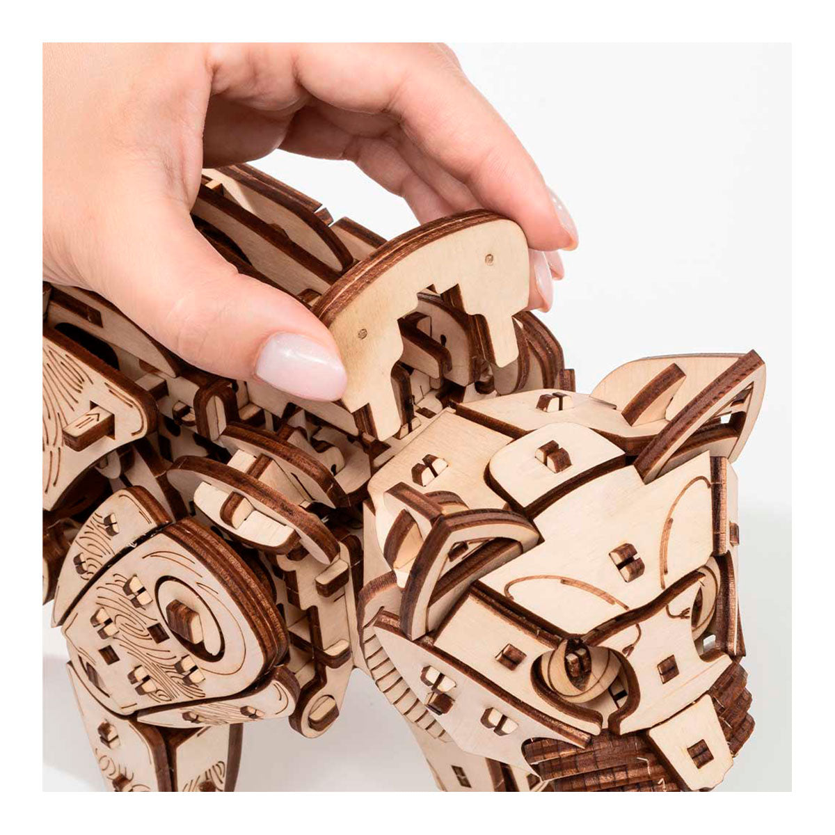 3D-Holzpuzzle Mechanische Katze - natur