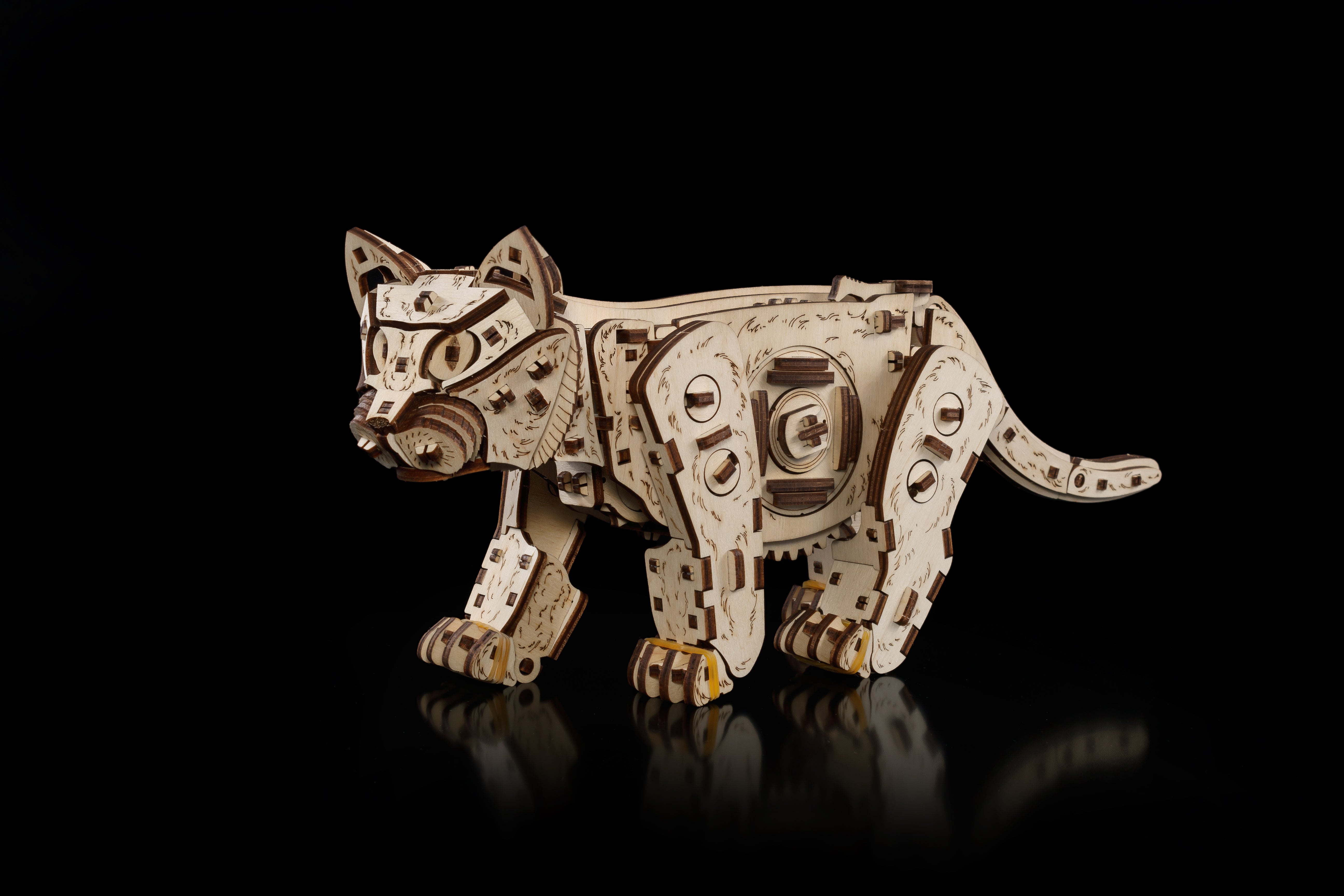 3D-Holzpuzzle Mechanische Katze - natur