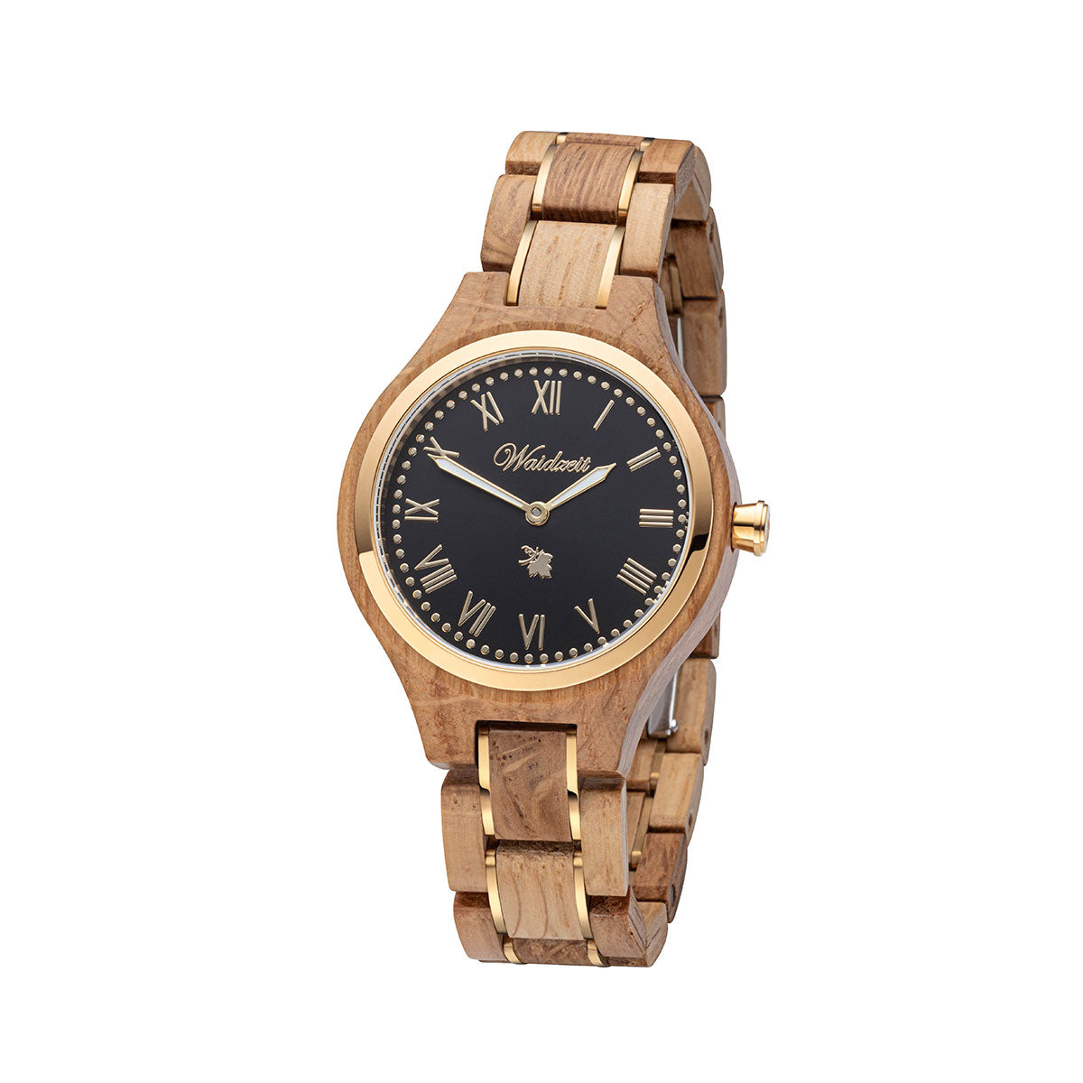 Set: Damenuhr Weinprinzessin Noir + Elementarmband Damen Barrique Gold