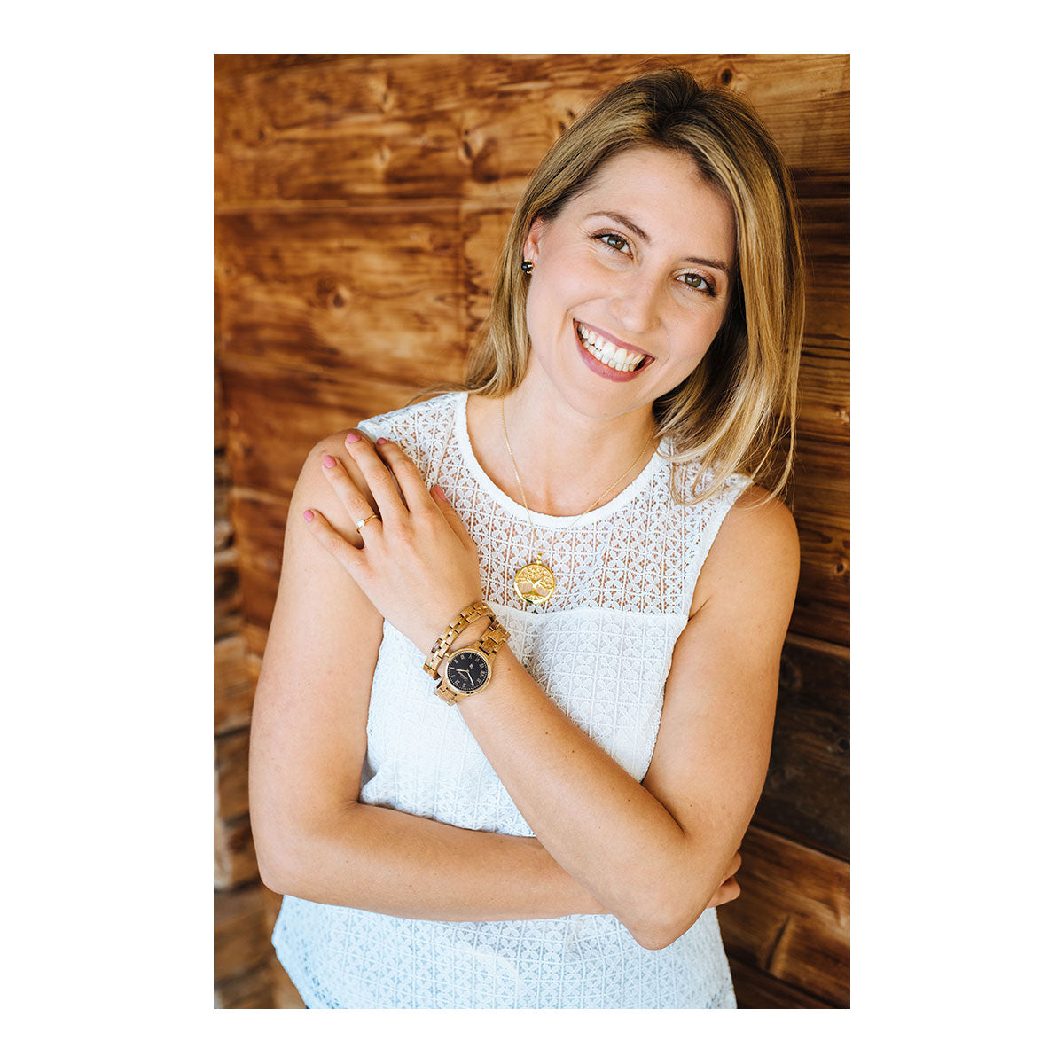 Set: Damenuhr Weinprinzessin Noir + Elementarmband Damen Barrique Gold