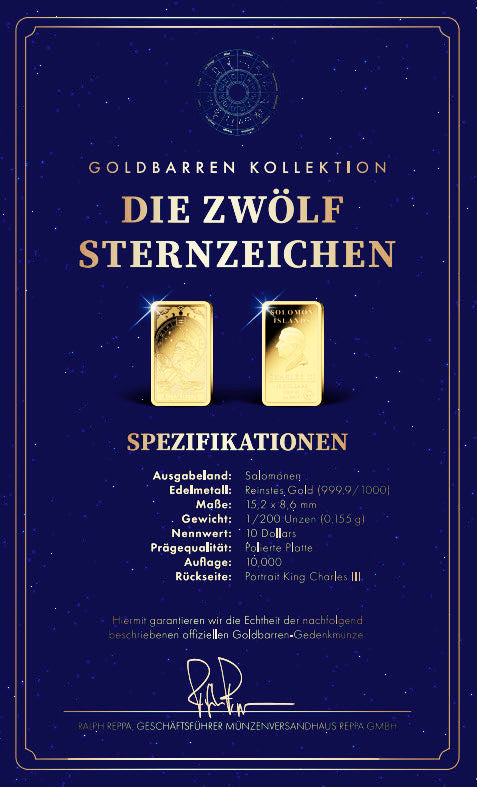 Goldbarren Sternzeichen Wassermann | 21.01. - 19.02. (mit Zertifikat)