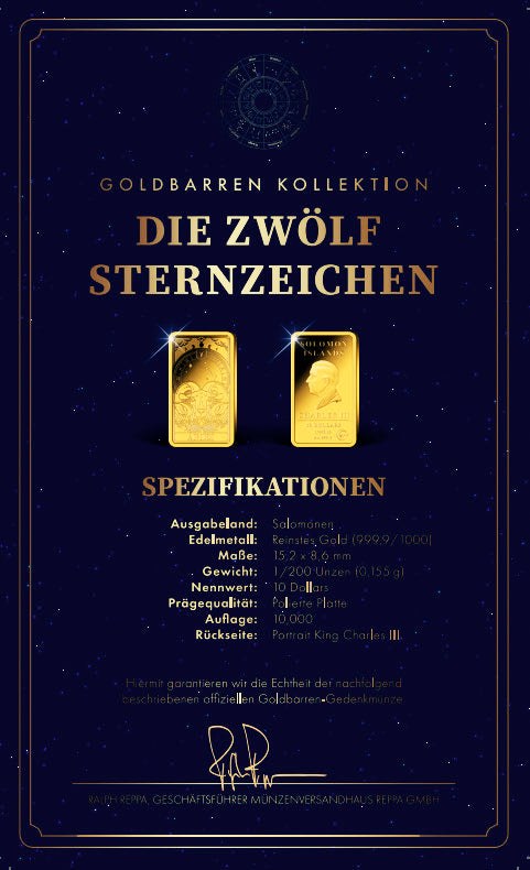 Goldbarren Sternzeichen Widder | 21.03. - 20.04. (mit Zertifikat)