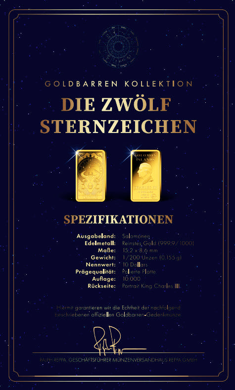 Goldbarren Sternzeichen Stier | 21.04. - 20.05. (mit Zertifikat)