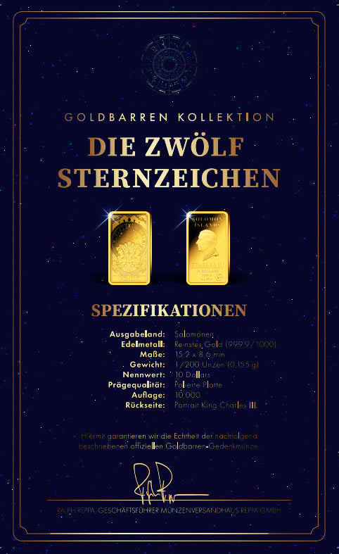 Goldbarren Sternzeichen Zwillinge | 21.05. - 21.06. (mit Zertifikat)