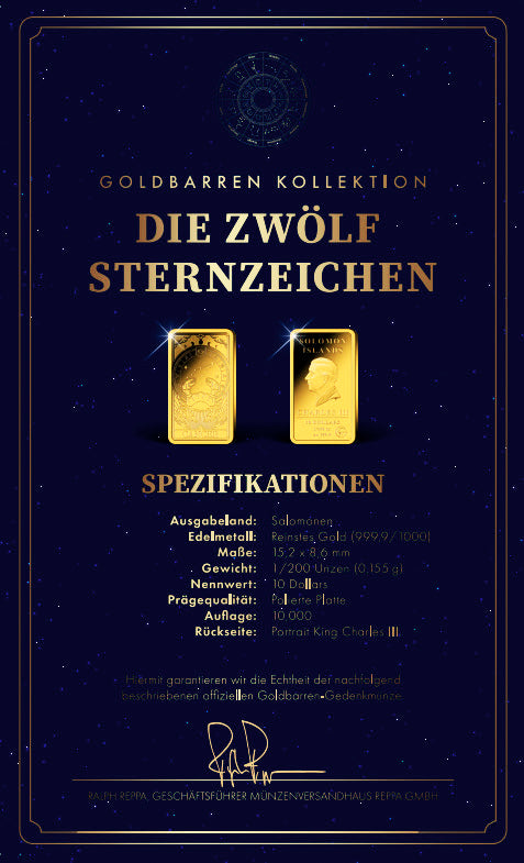 Goldbarren Sternzeichen Krebs | 22.06. - 22.07. (mit Zertifikat)