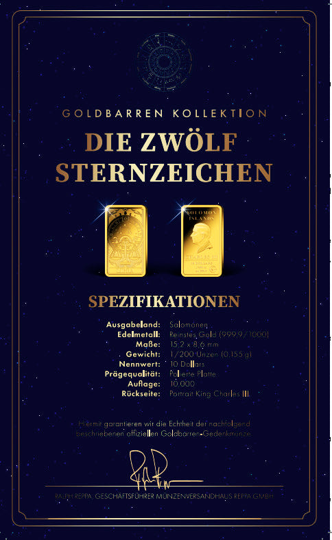 Goldbarren Sternzeichen Waage | 24.09. - 23.10. (mit Zertifikat)