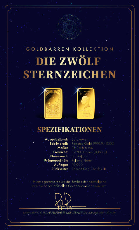 Goldbarren Sternzeichen Skorpion | 24.10. - 22.11.  (mit Zertifikat)
