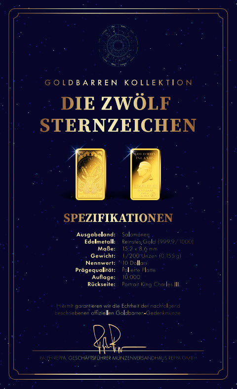Goldbarren Sternzeichen Steinbock | 22.12. - 20.01. (mit Zertifikat)