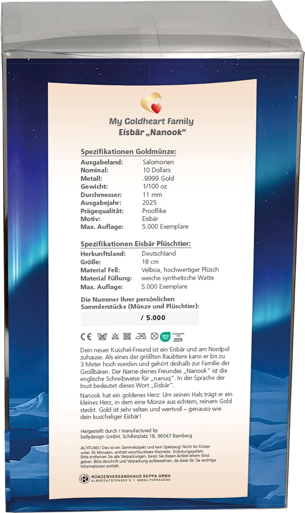 Goldmünze mit Plüsch-Eisbär "Nanook"