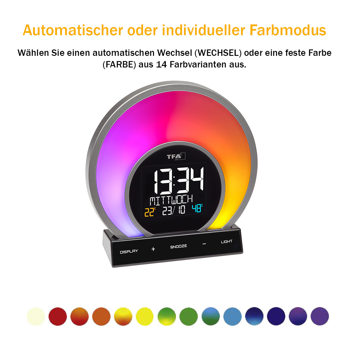 Lichtwecker mit Farbwechsel-Stimmungslicht und Raumklima