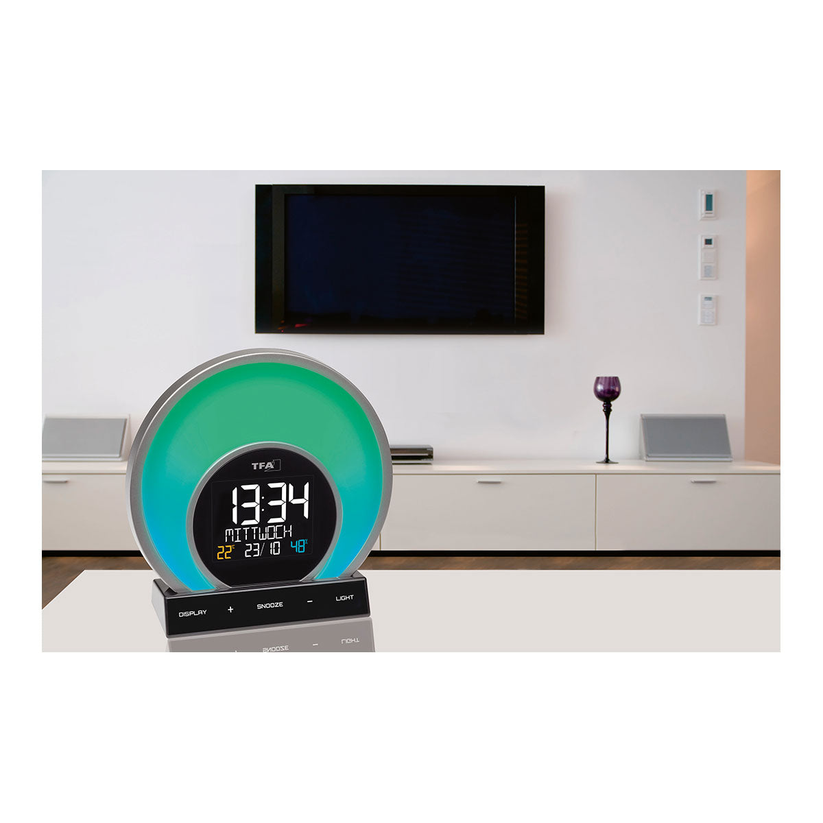 Lichtwecker mit Farbwechsel-Stimmungslicht und Raumklima